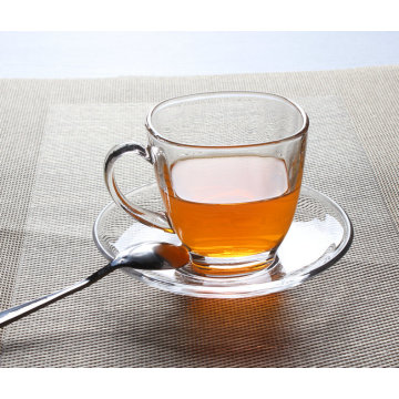 Clear Square glass coffee set, 180ml glass tea cup with saucer,clear glass tea set